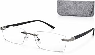 Randlose Lesebrille – Rechteckige Gläser, Edelstahlrahmen, Leichte & Stilvolle Lesehilfe für Damen & Herren mit Etui