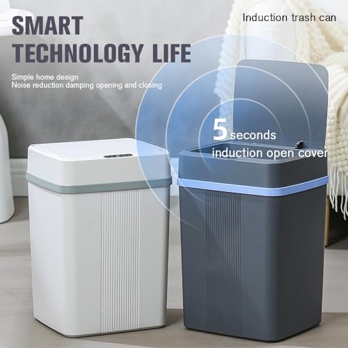Image of 18L /4.7Gallon Automatic Touchless Garbage Can Bathroom Trash Cans with Lid Automatic Motion Sensor Small Trash Cans, Slim Waterproof Trash Bin for Bedroom, Bathroom, Kitchen,Living Room (Black)