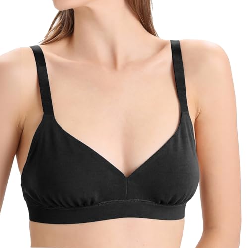 100% Merino Wool Womens Wireless Triangle BraWide Straps No Padding Merino-Wrapped Elastic Band Moisture-Wicking Everyday Bralette for YogaHiking Outdoos Blacks