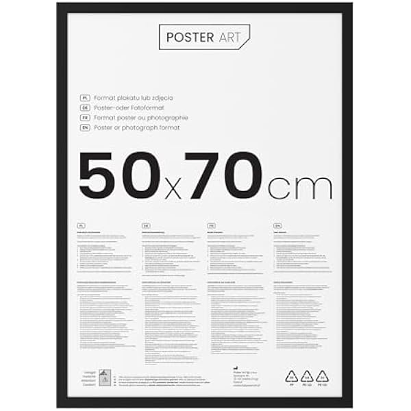 Ramka na zdjęcia 50x70 z MDF i szkłem akrylowym - montaż pionowy lub poziomy, idealna do zdjęć, plakatów i puzzli 1000 elementów - ramka czarna
