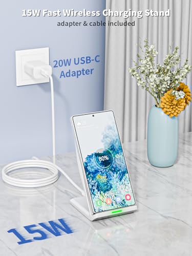 Image of Wireless Phone Charger Stand,15W Fast Android Wireless Charger Station for iPhone 17 /17 Air /17 Pro Max /15 /14 /13, 15W Fast Charging for Samsung Galaxy S23 S22 S21 with 20W USB C Charging Block Adapter