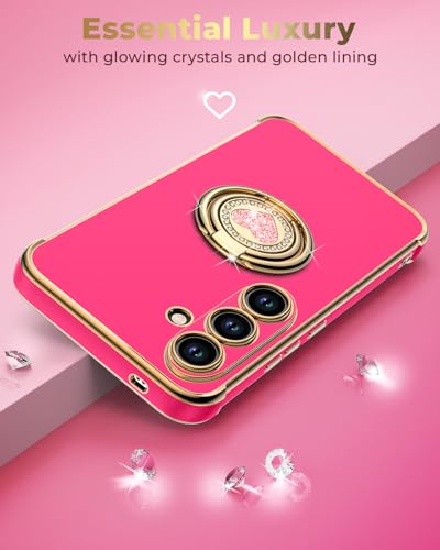 Image of XYZ for Galaxy S26 Plus Case with Stand, for Samsung Galaxy S26 Plus Case with Double Ring Kickstand, Women Girls Cute Love-Heart Bling Luxury Protective Phone Case for Samsung S26 Plus, Hot Pink