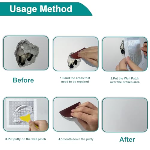 17 PCS 2/4/6/8 Inch Drywall Repair Kit Wall Hole Drywall Tools Aluminum Mesh Drywall Patch Kit Erase A Hole Drywall Repair with Scraper and Sandpapers - Thumbnail 5