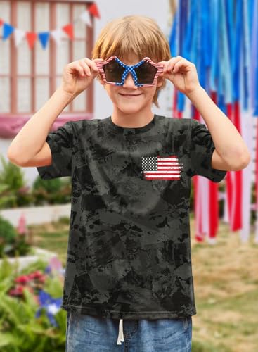 Image of BesserBay Unisex Kids 4th of July American Flag Tee Tie Dye Patriotic Short Sleeve Shirt 6-14 Years