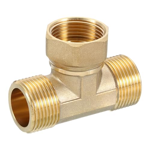 sourcing map Brass Tee Swivel Pipe Fitting, G3/4 (Male x Female x Male) 3 Way T-Connector Fitting Coupler for Air Conditioner Refrigeration Plumbing, 1pcs