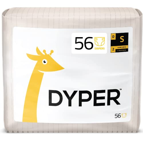 DYPER Viscose from Bamboo Baby Diapers Size 2 | Honest Ingredients | Cloth Alternative | Day & Overnight | Made with Plant-Based* Materials | Hypoallergenic for Sensitive Skin, Unscented 56Ct