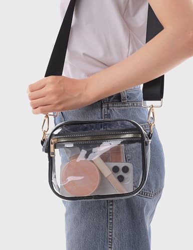 Image of Fibrdoo Clear Bag Stadium Approved, Leather Clear Crossbody Purse Bag for Concerts Sports Events Festivals