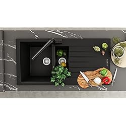 Fregadero Troya Realstone Fregadero empotrable de granito, 100 x 50 cm, color negro