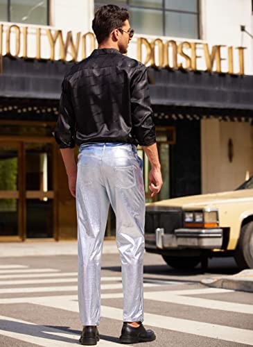 Coofandy Mens Metallic Shiny Jeans Party Dance Disco Nightclub Pants Straight Leg Trousers #TOP2