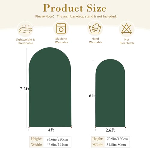 Image of Hunter Green Arch Cover Set of 2-7.2FT, 6FT Christmas Arch Backdrop Cover Spandex Fitted Wedding Arch Stand Covers for Birthday Party Baby Shower Wedding Reception Banquet Photo Background