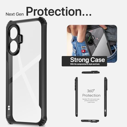 Image of Outlouders Back Cover for Poco F7 5G| Ultra Hybrid Transparent | Full Camera Protection | Raised Edge | Crystal Clear Bumper Case (Black)