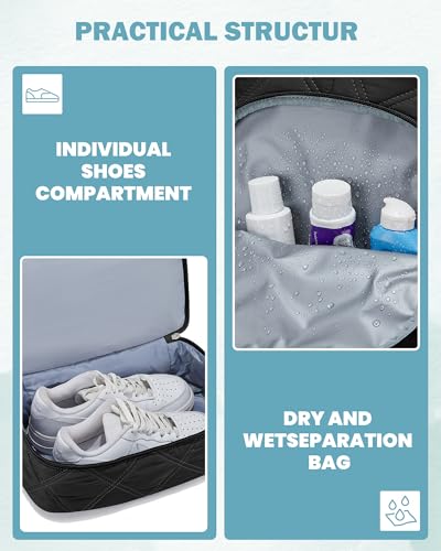 Image of Gym Backpack for Women Men, Lightweight Gym Bag with Shoe Compartment, Water Resistant Sports Backpack with Wet Pocket, Large Capacity Cheer Backpacks for Girls, Black
