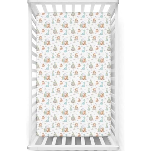 Image of Fitted Cot Crib Sheet | Bed Sheets for Newborn Baby Crib Mattress | Deep Pocket All Round Elastic Fitted Crib Sheet for Baby| Size 132 cm x 71 cm | Crib Sheets - 28 inchx52 inch | Cute Dino