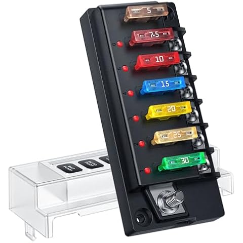 EXTRACTME 12V Fuse Block, 6 Circuit 12 Volt Blade Fuse Box Kit with LED Indicator, ATO Blade Fuse Block Compact with Cover, Fuse Panel Relay Box Kit for 12V/24V Automotive Marine Truck Car Boat RV Cover