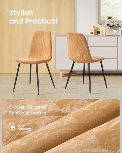 Image of VASAGLE Dining Chairs, Set of 4 Dining Room Chairs, Metal Frame, Adjustable Feet, Easy to Clean, Glacier-Textured Synthetic Leather, for Kitchen, Caramel Brown UKDC188K01
