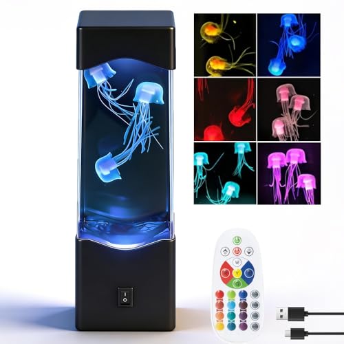 Lampe Méduse, Lampe à Lave LED Méduse 7 Couleurs, Aquarium LED avec Poissons, Changement de Couleur, Décorative pour la Maison, la Chambre ou le Bureau,...