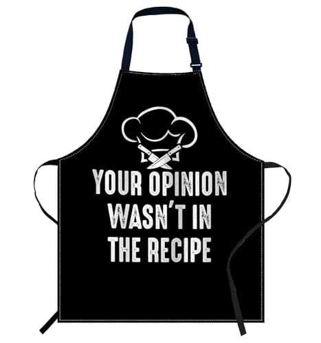 Smooffly Delantal de chef divertido con texto en inglés 'Your opinion was not in the recet', delantal de cocinero y horneado para hombres y mujeres, delantales de cocina, delantal de carnicero,