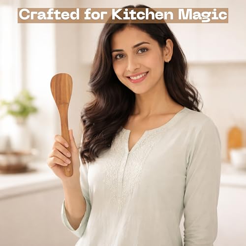 Image of Classyo Neem Wood Spoon for Cooking, Wooden Spatula for Non Stick Pan, Wood Ladle, Wooden Spoons for Cooking, Naturally Antimicrobial and Non Stick (Spatula)