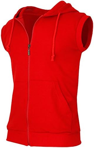 BCPOLO Men's Casual Zip-Hoodie Vest Cotton Sleeveless Zip up Hoodie Vest-red S