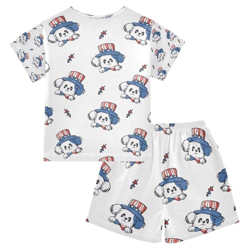 senya Dog Usa Head Summer Pajamas Set Short Cotton Sleepwear 2 Piece2