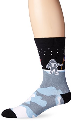 K. Bell Men s American Novelty Crew Socks, Man on Moon (Black), Shoe Size: 6-12