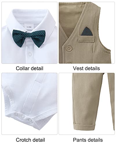 Image of DISAUR Baby Boy Clothes Toddler Boy Outfits 4PCS Gentleman Dress Romper /Vest /Pants /Bow Tie Cotton Suit Sets