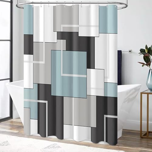 BTTN 72x96 Long Modern Geometric Waterproof Fabric Shower Curtain, Fog Blue by BTTN - Used condition - Image 7