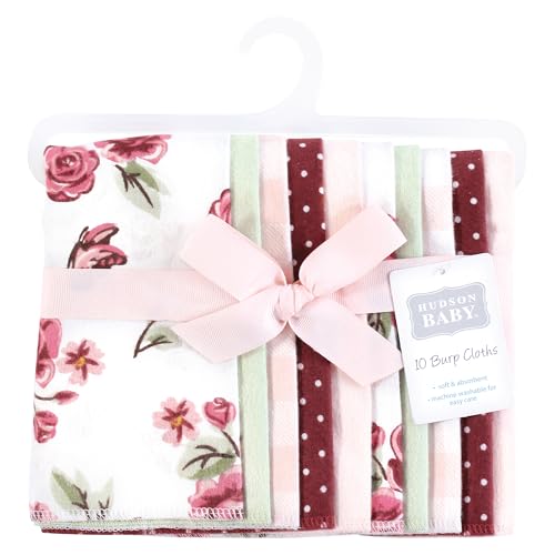 Image of Hudson Baby Unisex Baby Flannel Burp Cloth 10pk, Sweet Roses, One Size