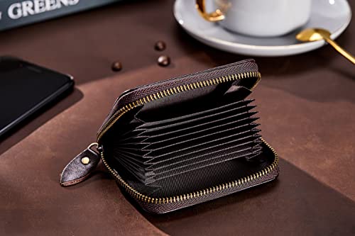 Image of Vintage Full Top Grain Leather Wallet RFID Blocking Multi Card Case with Zipper Pocket Card Holder for Men Women Gift Box