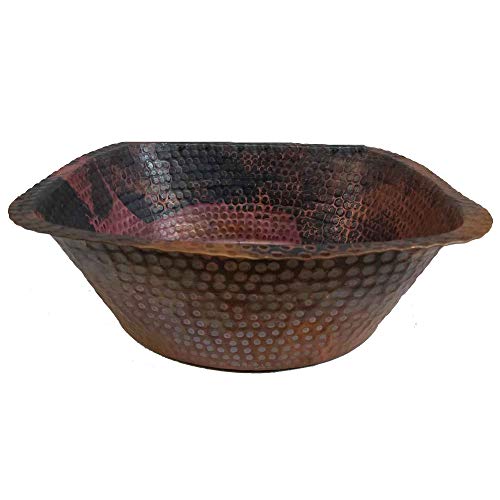 Square Rustic Fire Patina Copper Foot Rub Spa Beauty Salon Massage Pedicure Side Handles Bowl