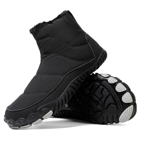 Image of Men's and Women's Barefoot Hiking Boots | Zero Drop Winter Snow Boots with Wide Toe Box | Slip-On Waterproof Ankle Booties | Minimalist Five-Finger Sneakers for Outdoor Hiking and Walking