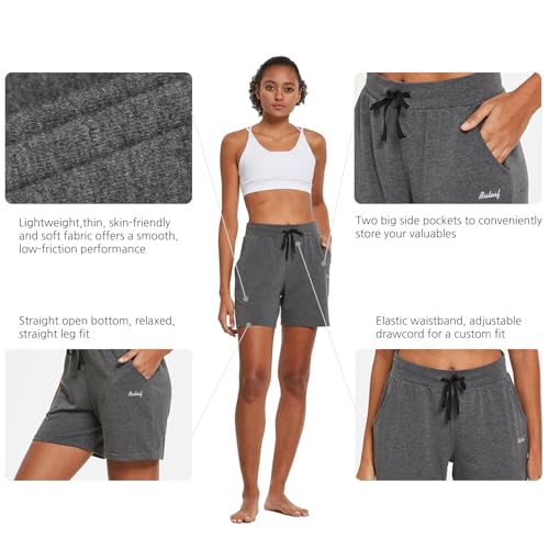 Image of BALEAF Women's Cotton Yoga Shorts Sweat Athletic Lounge Beach Shorts Jersey Pull On with Drawstring Pockets Summer