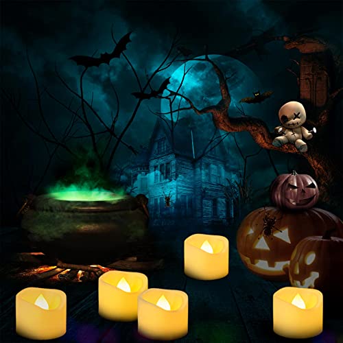 Image of 24 Pack 1.5 inch x 1.2 inch Battery Operated LED Tea Light Candles, Small Outdoor Flameless Flickering Votive Candles, Electric Flicker Fake Tealights Bulk for Wedding Halloween Christmas Decorations