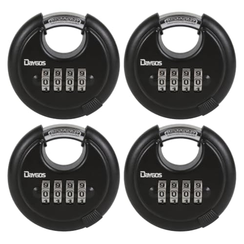 Image of DAYGOS Combination Disc Padlocks for Outdoor - Heavy Duty 4 Digit Code Lock, Combo Lock for Storage Unit,Gate,Fence,Trailer,4PCS,Black