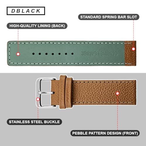 Image of DBLACK ''ZOLO'' Premium Leather Watch Strap, Pebble Pattern Design Watch Belt / / For 20mm, 22mm, or 24mm Boxy Finish Watch Band (Choose Your Size & Color)