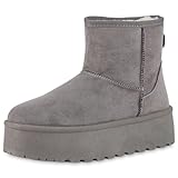  VAN HILL Damen Winter Boots Keilabsatz Plateau Vorne Trendy Schuhe 213987 Grau Plateau 38
