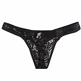 FEESHOW Men's Lace Flower Bikini Thongs G String Sissy Panties Underwear Black XX-Large(Waistline 29.0-40.0