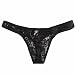 FEESHOW Men's Lace Flower Bikini Thongs G String Sissy Panties Underwear Black XX-Large(Waistline 29.0-40.0")