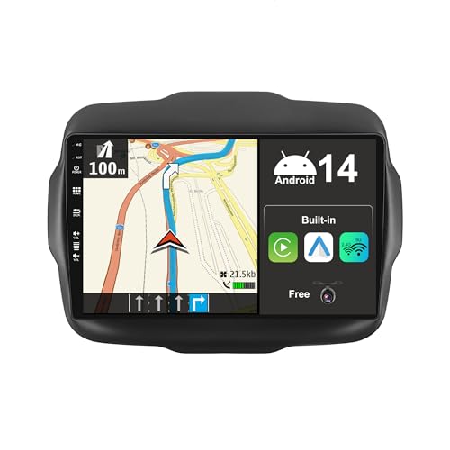 BXLIYER Android 14 IPS Autoradio para Jeep Renegade (2015-2018) - Inalámbrica CarPlay + Android Auto - Gratis Cámara Trasera - 9 Pulgada 2 DIN - Dab DSP WLAN Volante Fast-Boot Split-Screen BT
