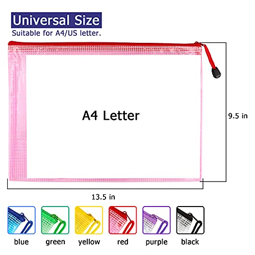 6 Pack Mesh Zipper Pouch Document Bag Waterproof Zip File Folders For School Office Supplies Travel Storage Bags (Colorful) #TOP2