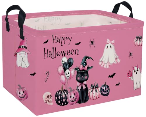 Image of Kids Basket Hlooween Storage Basket Gift Basket Rectangular Bedroom Decor for Books(Kitten Halloween)