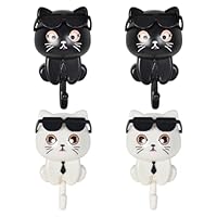 Zimoer 4 Cat Wall Hooks – Cute Pet Hook,Creative Cartoon Hook with Self-Adhesive Backing, Waterproof Cat Key Hooks