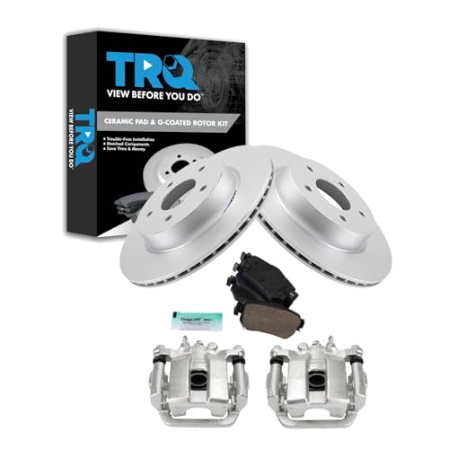 Image of TRQ Rear Brake Pad and Rotor Set Ceramic G Coated Rotors Calipers | For 2019 Nissan Rogue Sport