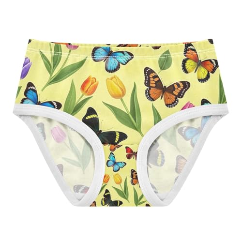 Colorful Butterflies Tulips Yellow Cotton Toddler Underwear, Girls Underwear, 2T–8 Years