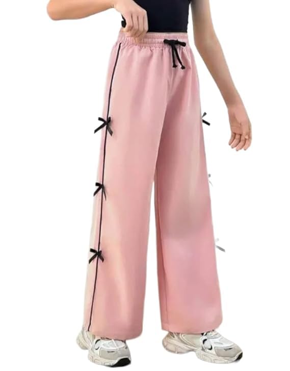 kosweem Women's High-Waist Wide-Leg Casual Pants with Drawstring Closure, Soft Fabric, Stylish Side Bow Detailing, Trendy Relaxed Fit Trousers, Comfortable Lightweight Bottoms for Women-picture-55