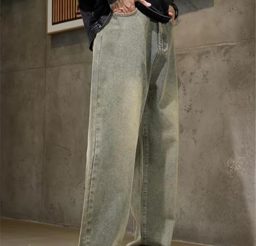 Men Wide Leg Jeans Vintage Baggy Straight Fit Denim Pants Elastic Waist Casual Street Trousers4