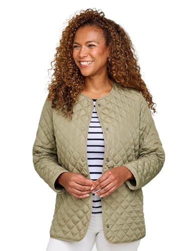 Amber Ladies Lightweight Showerproof Diamond Quilted Collarless Jacket with Stud Fastening & Side Seam Pockets Khaki 12
