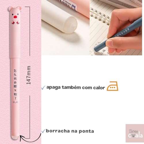 kit 4 Caneta Esferografica em Gel Ursinho apagável Kawaii - 4 Canetas Gel Papelaria Fofa apagáavel U