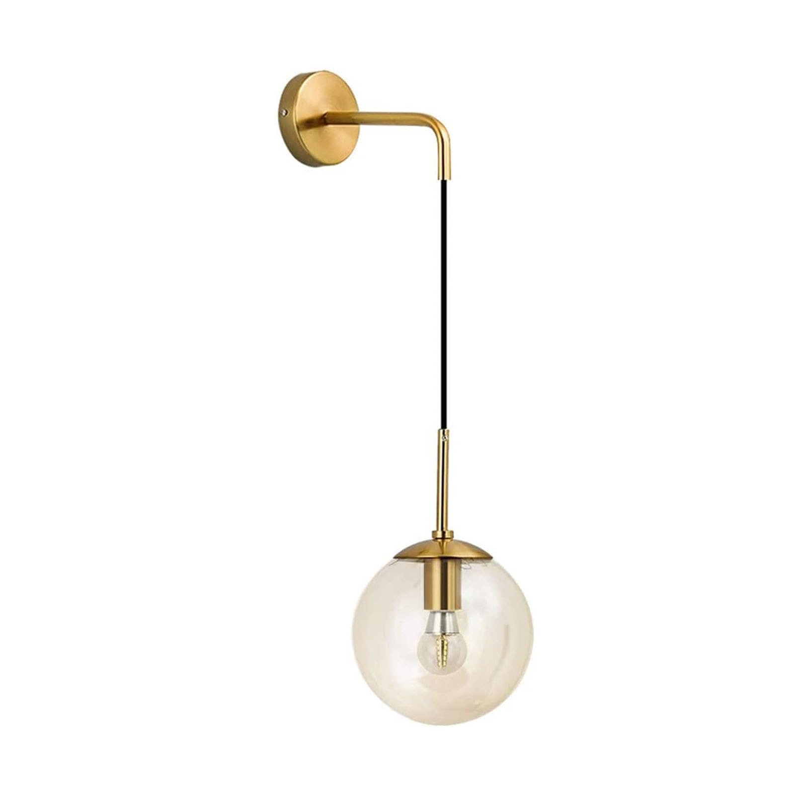 EKSED Applique da Parete in Vetro - Lampada da Muro Interno con Finiture in Metallo Dorato e Attacco E27 per Camera da Letto, Soggiorno, Sala da Pranzo (Ambra, 15cm)