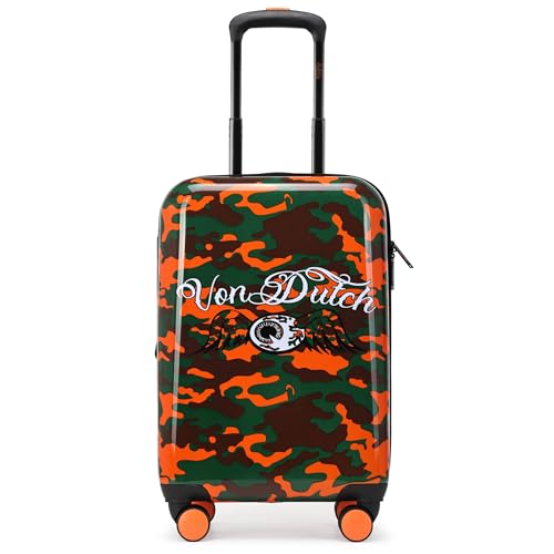 Von Dutch Orange Camo 20 Inch Carry-on Suitcase Expandable Hardside Spinner Luggage
